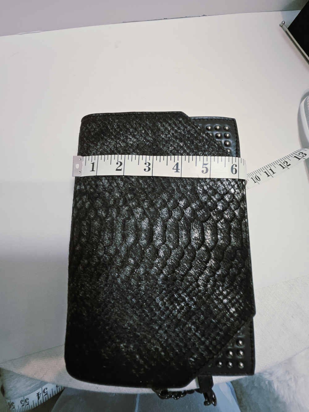 NWOT Linea Pelle Black 100% Leather & Calf Hair Shoulder Bag Snake Embossed - Picture 15 of 16
